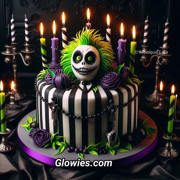 there is a decorated cake with candles on it