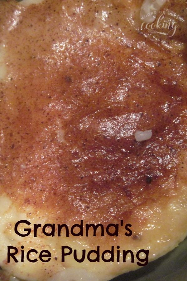 a close up of food on a plate with the words grandma's rice pudding