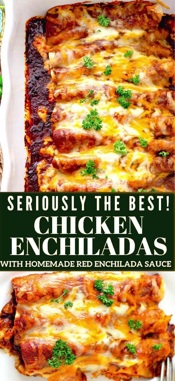 the best chicken enchiladas with homemade red enchilada sauce are ready to be eaten