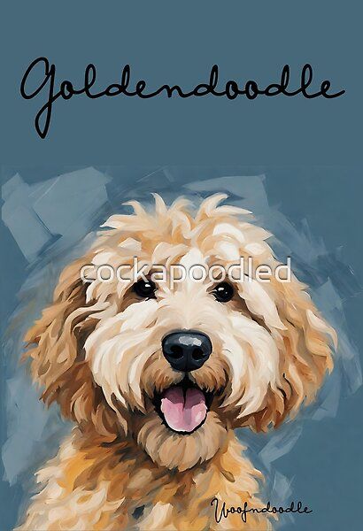 a painting of a dog with the words goldendoodle on it's face