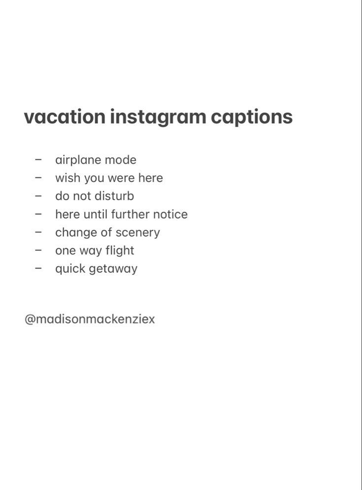 the words vacation instagramn captions are in black and white letters on a white background