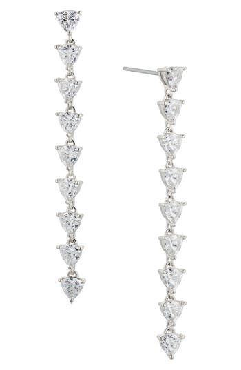 A line of faceted cubic zirconia illuminates these stunning drop earrings that are hand-polished to an exquisite shine. 2" drop; 1/4" width Post back Rhodium plate or 18k-gold plate/cubic zirconia Imported Rhodium Plated, Cubic Zirconia, 18k Gold, Gold Plate, A Line, Jewelry Earrings, Nordstrom, Women Jewelry, Drop Earrings