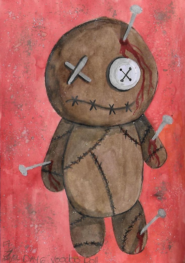 a painting of a teddy bear with nails on it's head and eyes missing