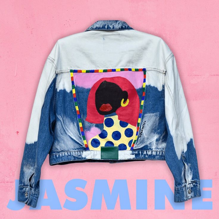 Denim Jacket in classic blue&white with a hand drawn shape of a woman on the back. It's drawn with high quality, water resistant textile colours. Size: is XL , but it also looks great on smaller      body types for a stylish oversized look Hand wash is suggested to keep the colours vibrant. Handmade in Greece 🇬🇷 With love ❤️ Spring Blue Outerwear With Graffiti Print, Spring Blue Denim Jacket With Graphic Print, Hand-painted Blue Denim Jacket, Blue Hand Painted Denim Jacket, Artistic Fitted Denim Jacket For Spring, Artistic Hand Painted Blue Denim Jacket, Hand Painted Blue Denim Jacket, Hand Painted Blue Outerwear For Spring, Trendy Fitted Hand-painted Denim Jacket