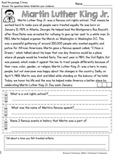 martin luther king jr worksheet for students to practice reading and writing the text