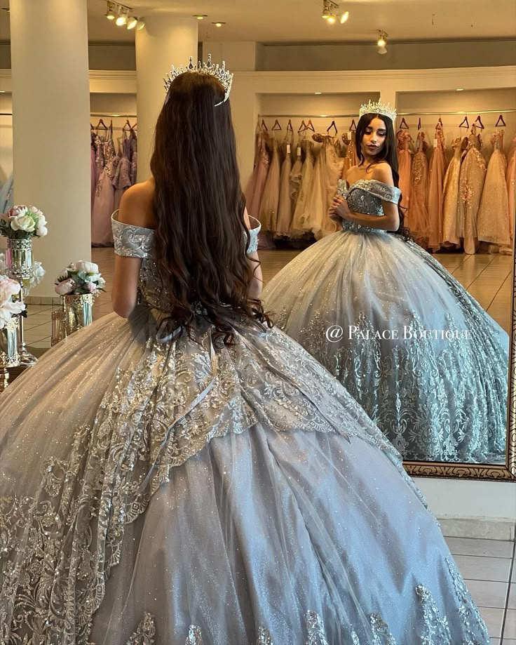 VES-XV – Palace Boutique Silver Dresses Quinceanera, Silver 15 Dresses Quinceanera, Grey Sweet 16 Dresses, Quince Dresses For Brown Skin, Grey Blue Quinceanera Dress, Quinceanera Dresses Sliver, Gray Blue Quinceanera Dresses, Quinceanera Dresses Gray, Sliver Quince Dress