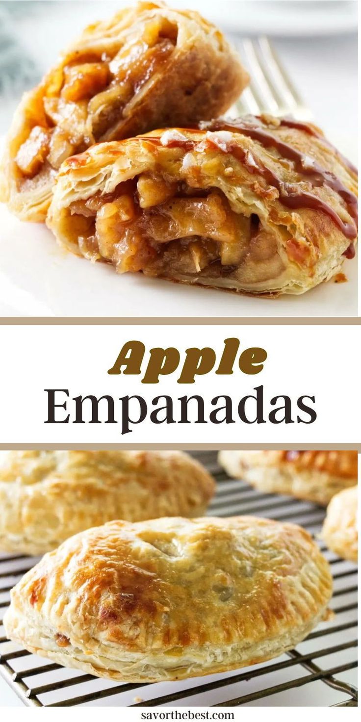 apple empanadas on a cooling rack with text overlay