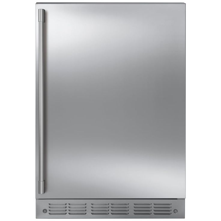 an empty stainless steel refrigerator on a white background