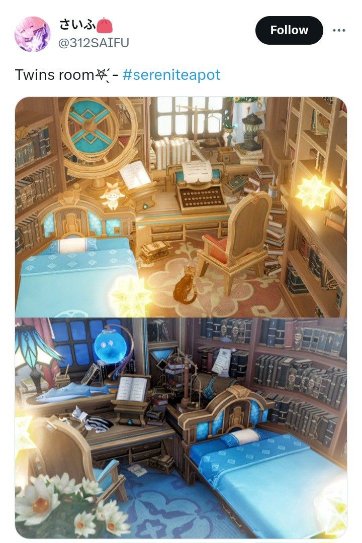 two screenshots of the same room, one with a bed and another with a desk