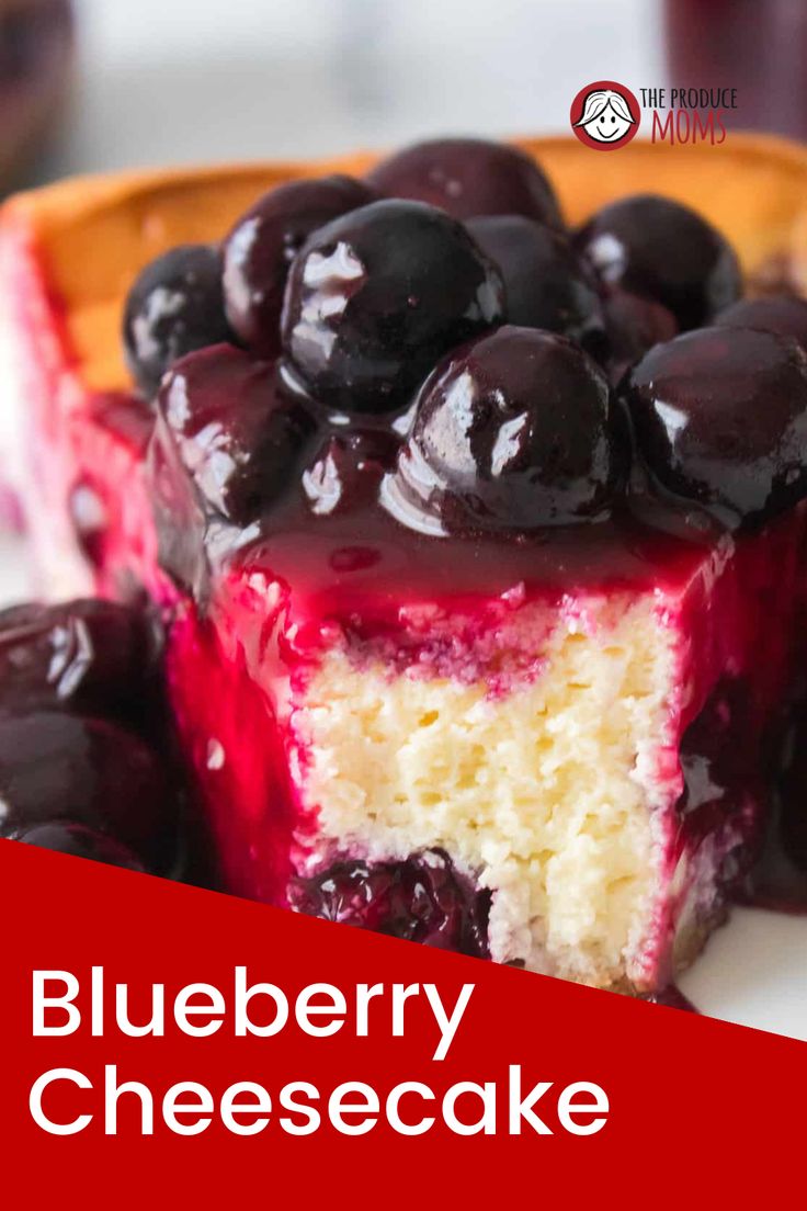 blueberry cheesecake on a plate with the title