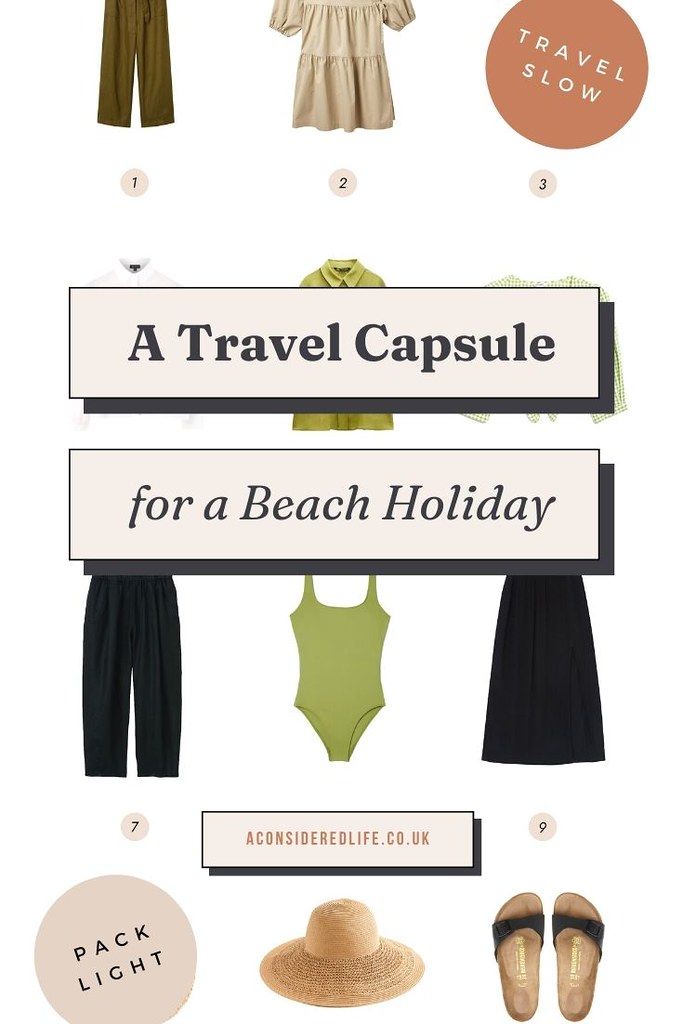 a travel capsule for a beach holiday with text overlay that reads, a travel capsule for a beach holiday