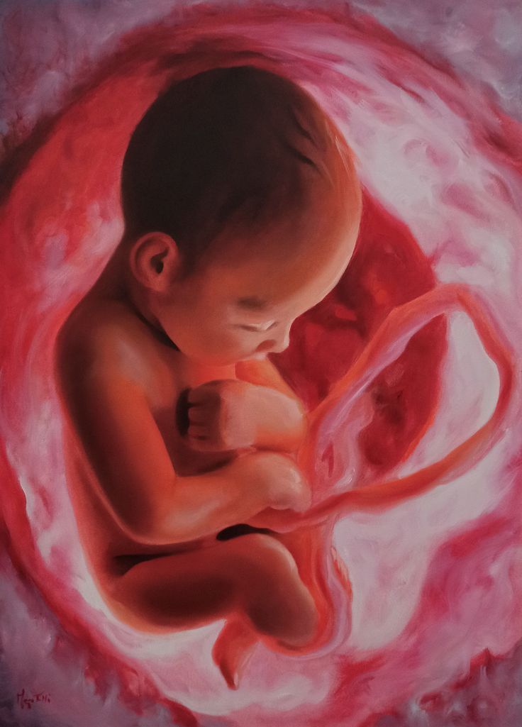 a painting of a baby holding a pink object