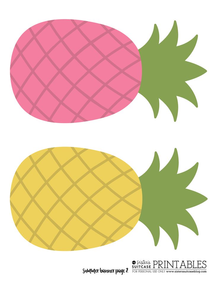 two pineapples are shown in pink and yellow