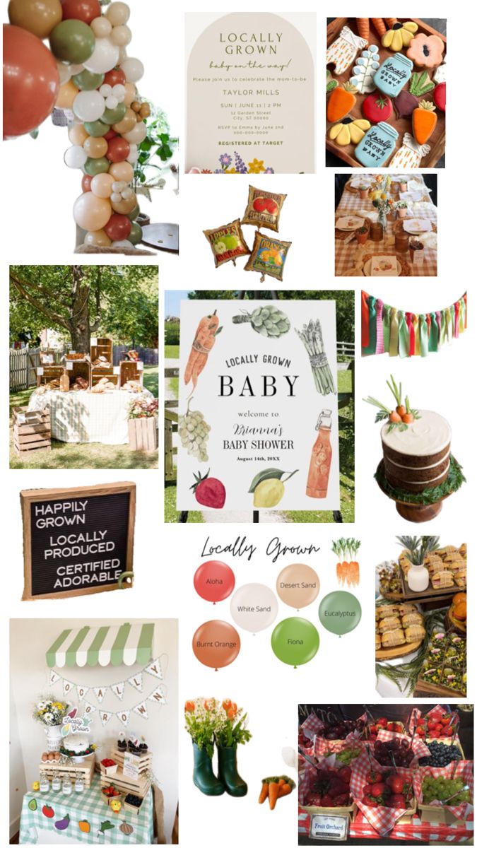 an assortment of baby shower items and decorations