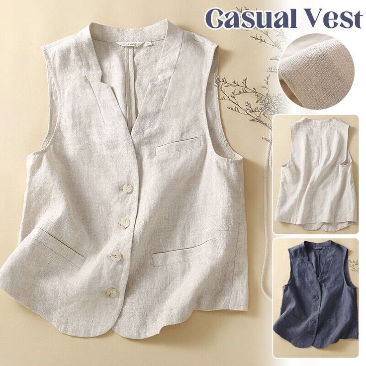 1pcs Womens Cotton Linen Vest Casual Loose V-Neck Sleeveless Vests Jacket Coat Description: Features: Features: Button open front, v neck, waist design highlights curves, sleeveless. Style: Casual women, junior, teens girls, lady. Fabric: soft and skin-friendly, suitable for spring, summer. Women sleeveless jacket vest for everyday wear, offices, casual, gatherings, dates, vacations, travel, shopping, etc. Material: cotton linen Color: Beige, Navy blue. As the picture shows, (Due to the difference between different monitors, the picture may have slight color difference. please make sure you do not mind before ordering, Thank you!) Package included: 1pcs Sleeveless Vest Jacket, Cottagecore Clothes, Linen Vest, Waist Coat, Estilo Preppy, Style Preppy, Summer Linen, Casual Vest, Sleeveless Jacket