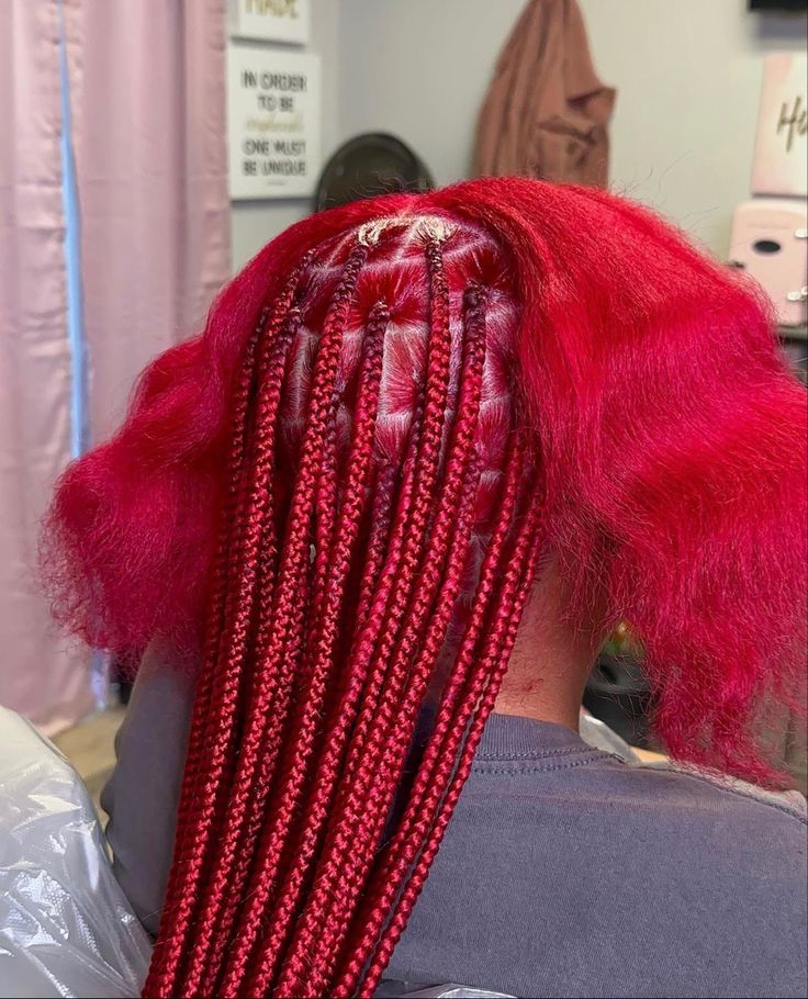 Red Hair Hairstyles Braids, Red And Magenta Hair, Red Knotless Box Braids, Red Braids For Black Women, Red Hairstyles For Black Women, Hair Dye Red, Hairstyles For Black Women Cornrows, Red Knotless Braids, Red Hair Hairstyles