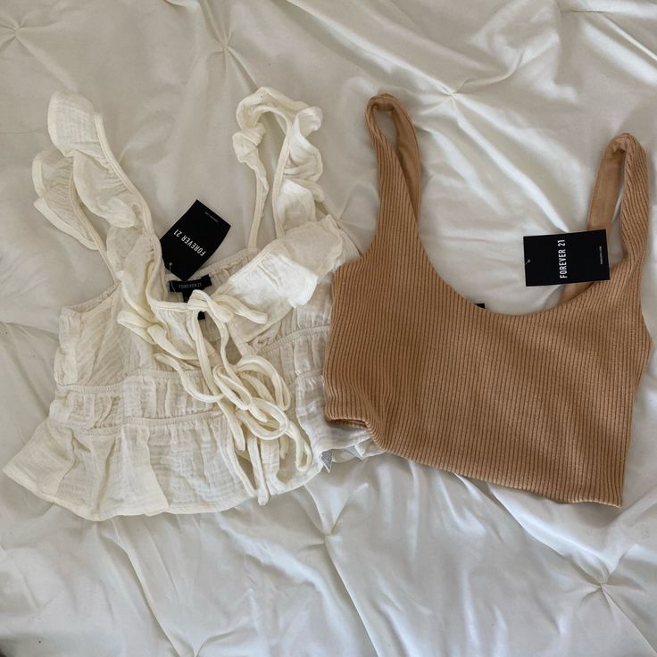 Never Worn. Runs Small. White Is Size Small. Tan Is Size Medium. Trendy Cream Tank Top For Summer, Trendy Beige Summer Crop Top, Trendy Beige Tops For Beach Season, Trendy Beige Tank Top For Day Out, Trendy Beige Tank Top For Casual Wear, Chic Neutral Crop Top For Summer, Trendy Beige Crop Top For Beach, Beige Tops For Beach Day Out, Fitted Neutral Crop Top For Summer