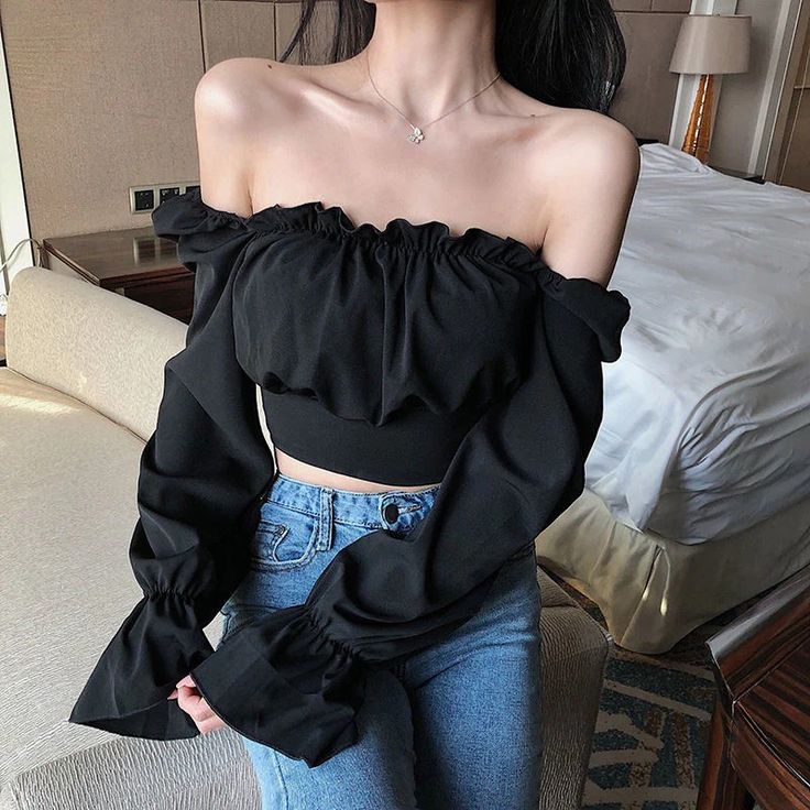 Blouses Women Black Puff Sleeve Sexy Ladies Lovely Trendy – ingodeal Blouses Women, Summer Pattern, Summer Patterns, Style Korean, Women Tops, Summer Season, Autumn Summer, Cotton Material, Puff Sleeve