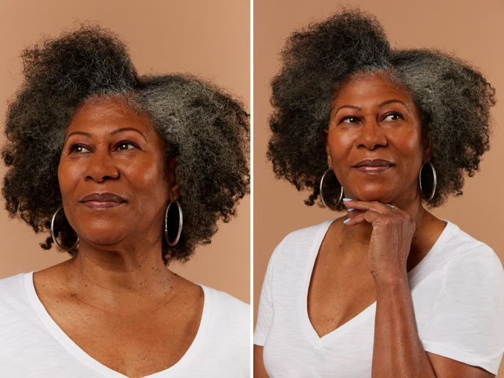 an older woman with curly hair is posing for the camera