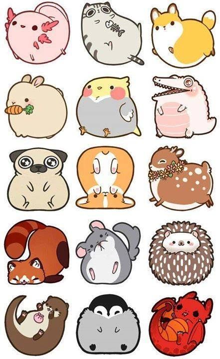 many different animal stickers are shown in this image, and there is also a cartoon character