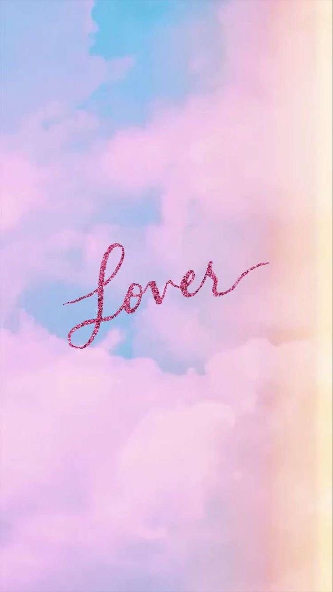 the word lover written in pink and blue clouds