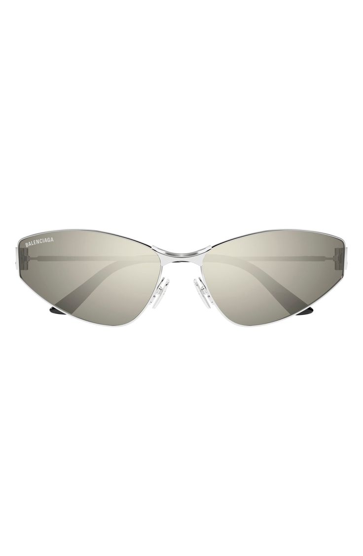 Polished logo hardware highlights the temples of these contemporary cat-eye sunglasses crafted in Japan from lightweight metal. 65mm lens width; 16mm bridge width; 140mm temple length 100% UV protection Adjustable nonslip nose pads Metal Made in Japan Sleek Cat Eye Shield Sunglasses With Tinted Lenses, Sleek Polarized Cat Eye Shield Sunglasses, Evening Cat Eye Shield Sunglasses With Mirrored Lenses, Modern Metal Frame Sunglasses For Evening, Classic Cat Eye Shield Sunglasses With Tinted Lenses, Silver Cat Eye Sunglasses With Gradient Lenses, Modern Cat Eye Aviator Sunglasses With Tinted Lenses, Modern Silver Cat Eye Sunglasses With Mirrored Lenses, Modern Silver Mirrored Cat Eye Sunglasses