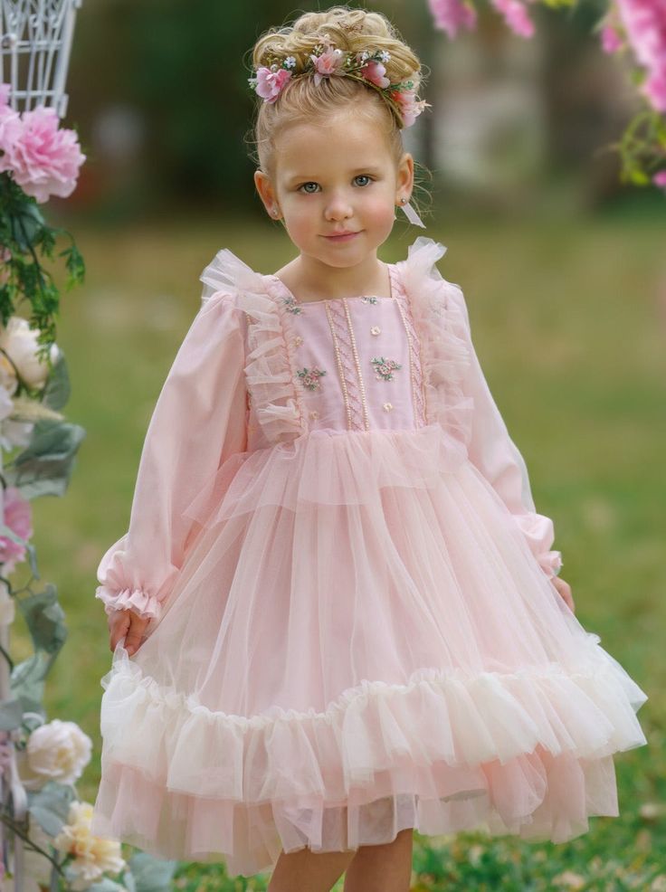 Ruffled Princess Tutu Dress Princess Tutu Dress, Pink Tutu Dress, Pink Ruffle Dress, Frilly Dresses, Princess Tutu, Embroidered Details, Pink Ruffle, Tutu Dress, Princess Dress