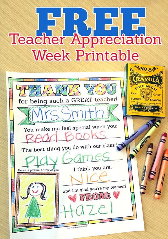 a teacher appreciation week printable with two crayons and some pens on the table