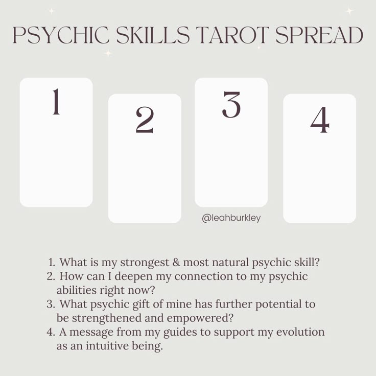 the psychic skills tarot spread with numbers and symbols on each side, including four cards