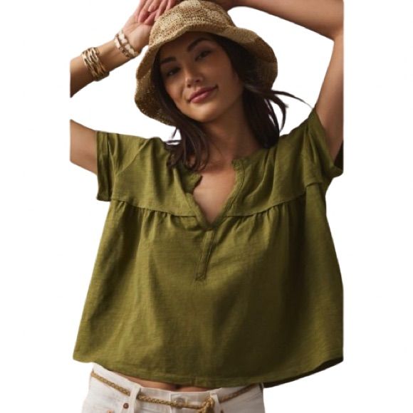 Pilcro Babydoll Henley Tee * Cotton * Pullover Styling * Machine Wash * Size Xs * New With Tag Bin 002.0036 Green Short Sleeve Summer Top, Solid Color Cotton Tops For Vacation, Chic Green Cotton Tops, Green Cotton Top For Day Out, Green Cotton Tops For Day Out, Casual Green Tops For Day Out, Tie Dye Blouse, Tie Waist Shirt, Henley Tee