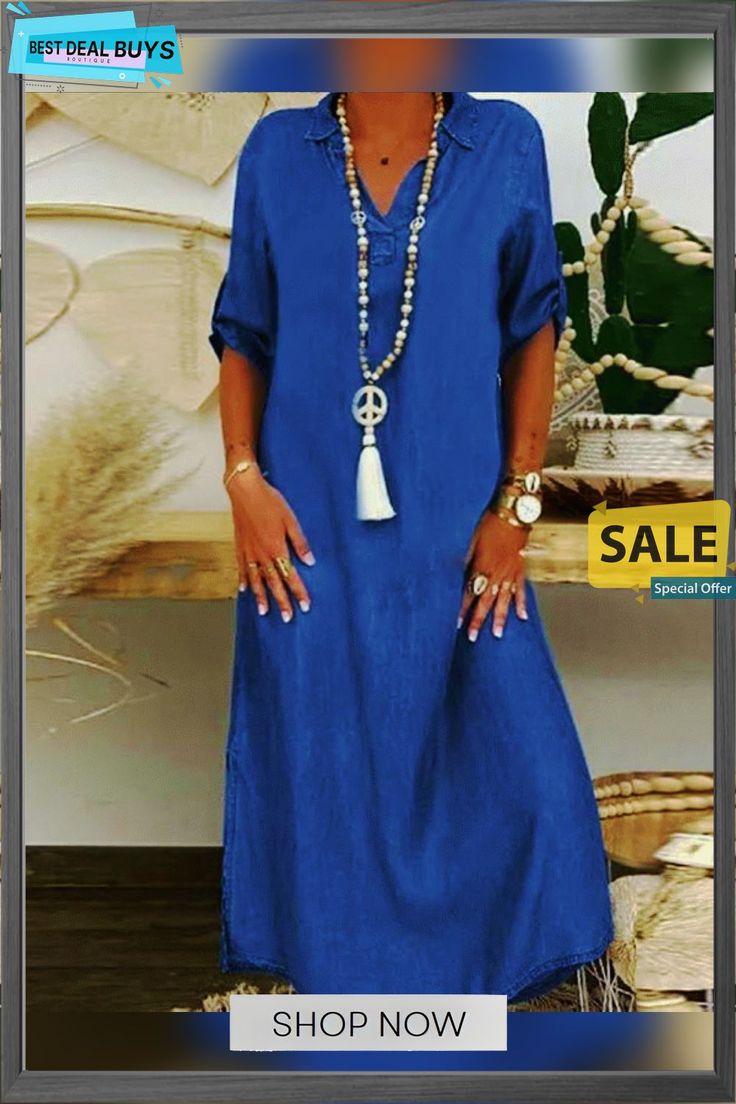 Plus Size Denim Maxi Dress Casual Non-stretch Maxi Dress With Pockets, Casual Solid Maxi Dress For Spring, Casual Blue Relaxed Fit Maxi Dress, Casual Blue Maxi Dress With Relaxed Fit, Casual Indigo Denim Dress For Summer, Casual Shift Maxi Dress With Pockets, Casual Medium Wash Maxi Dress, Casual Medium Wash Maxi Length Dress, Casual Solid Blue Maxi Dress