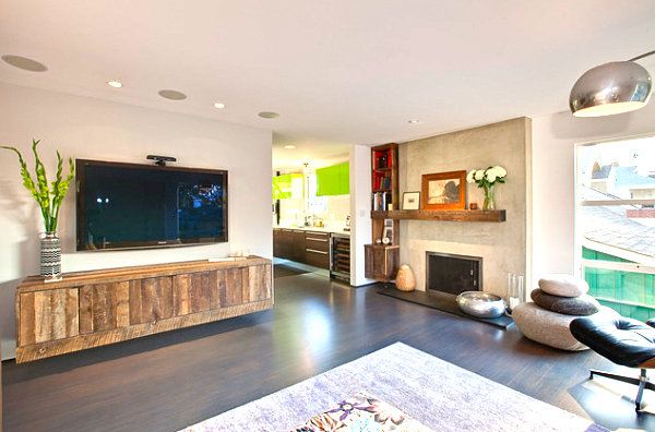 a living room with a large flat screen tv