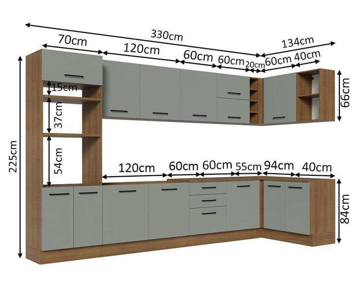 the measurements for kitchen cabinets and drawers are shown in three different sizes, including height