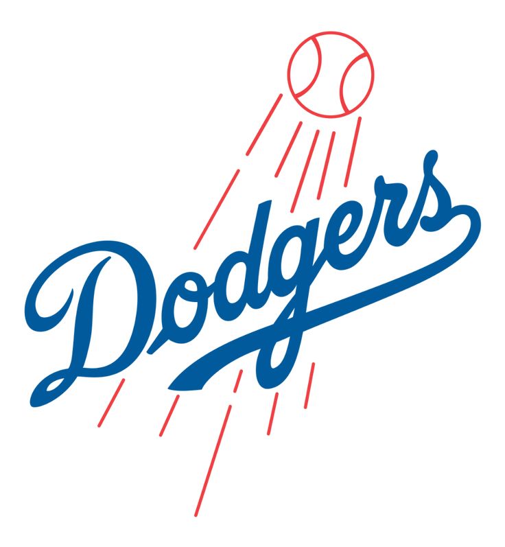 the dodgers logo is shown in blue and red