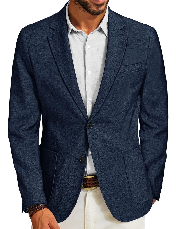 PRICES MAY VARY. Material: This casual blazer jacket fabric is lightweight, comfortable, breathable. Please read the size information of the product description to choose your own size. Design: Mens sport coat with notch lapel, lightweight, left chest real pocket, two front pockets, inside a real pocket and center back slit design at the base of hemline, finished by excellent stitching. Match： You can wear with all kinds t-shirt, vest, shirts, jeans，slacks and casual clothes. This blazer is a so Mens Blazer Casual, Men’s Sports Coat, Fitted Blue Sport Coat With Button Closure, Blue Sport Coat Outfit, Navy Sport Coat With Button Closure For Semi-formal Occasions, Mens Semi Formal, Blue And Gray Plaid Jacket For Men Banana Republic, Mens Business Casual Outfits Work Attire, Mens Cocktail Attire