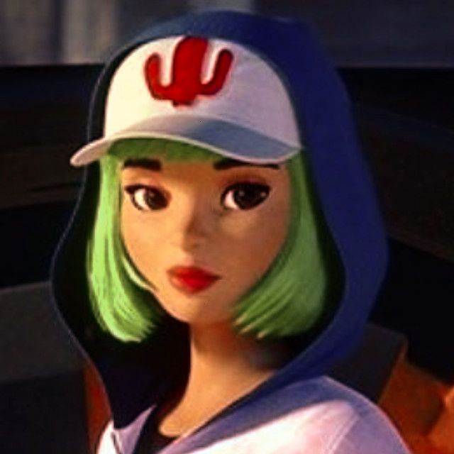 a girl with green hair wearing a baseball cap