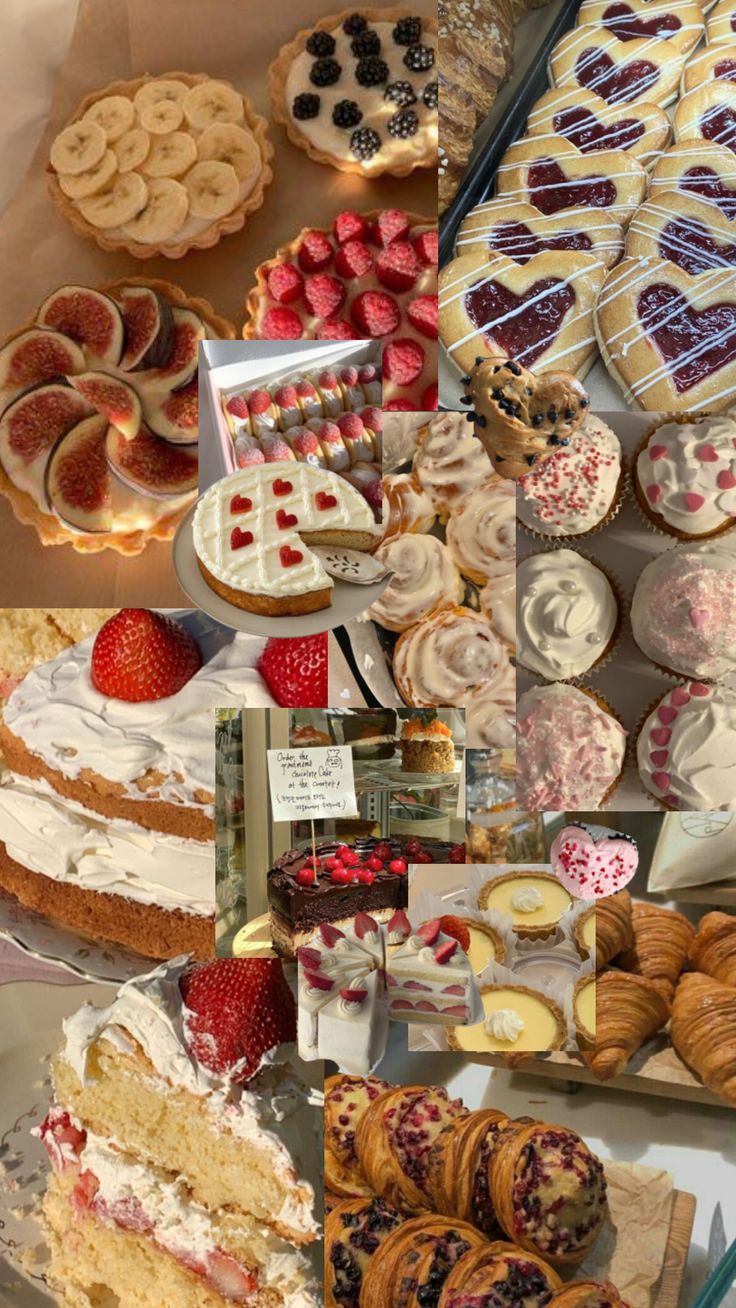 many different types of desserts and pastries on display