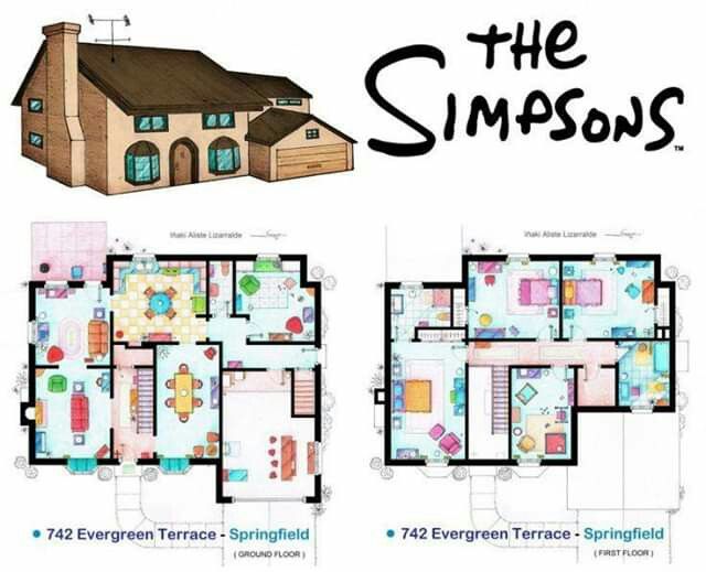 the simpsons house floor plans are shown in three different colors and sizes, including blueprints