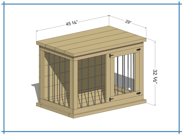 a wooden dog house with measurements for the top and bottom section, including the door open