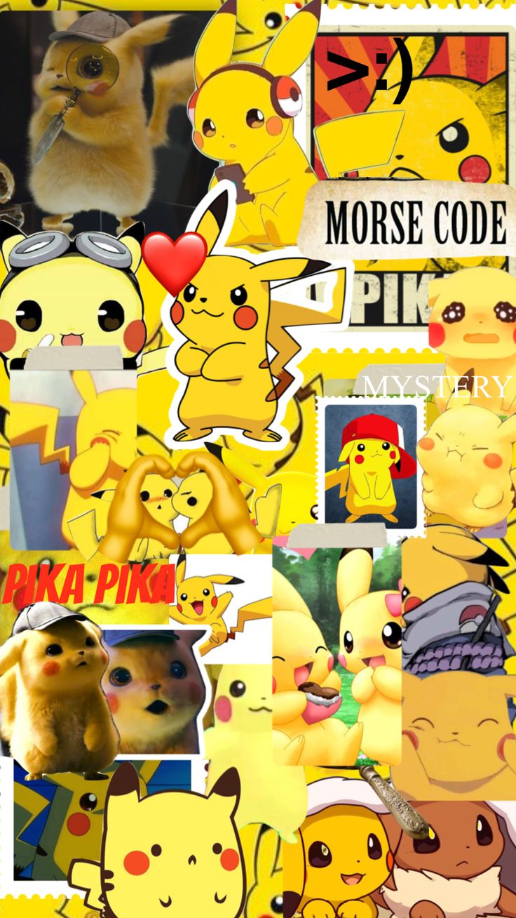 a collage of pikachu and other pokemon characters with the words morse code on them