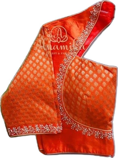 Orange Blouse Designs, Blouse With Pearl Work, Wedding Blouses, Cotton Saree Blouse Designs, Cotton Saree Blouse, Pearl Work, Orange Saree, Aari Blouse, Aari Work Blouse