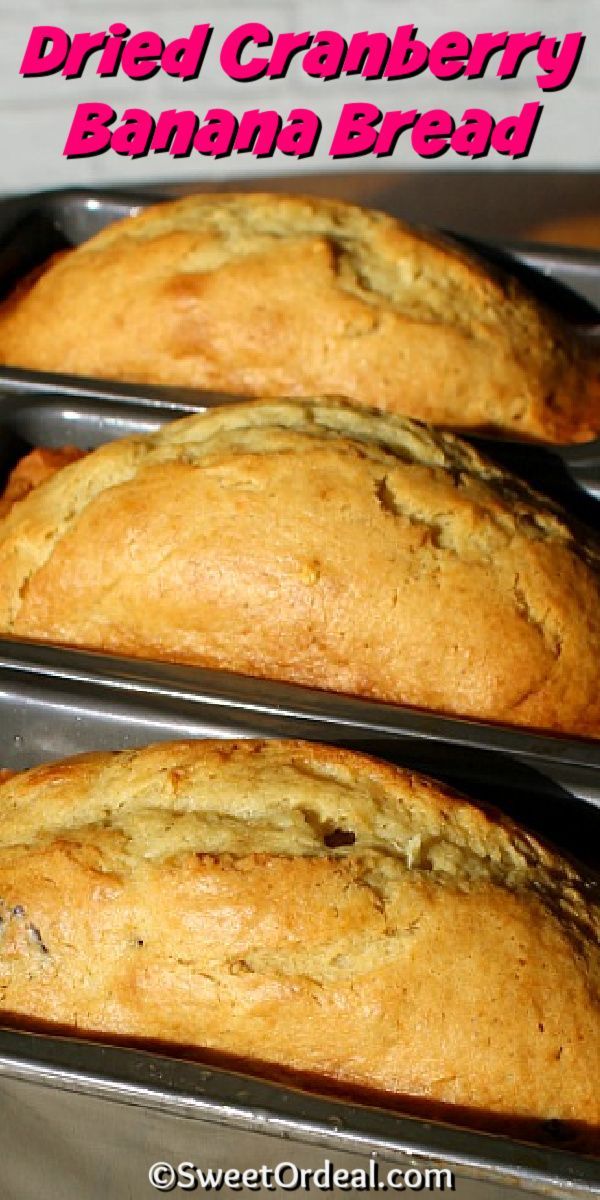 two loafs of bread sitting in pans on top of a table with text overlay