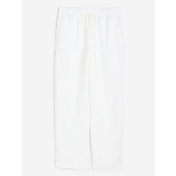 Tapered, Ankle-Length Pants In A Woven Viscose And Linen Blend; High Waist, Elasticized Waistband; Narrow Drawstring; Diagonal Side Pockets; **Brand New** Smoke Free/Pet Free Home Fit - Regular Fit Composition - Rayon 55%, Linen 45%L H&m Wide-leg Workwear Pants, Relaxed White Wide-leg Pants, Relaxed White Straight Bottoms, White Relaxed Straight Pants, Relaxed White Straight Pants, Relaxed White Pants For Workwear, White Relaxed Ankle-length Pants, Relaxed White Ankle-length Pants, Relaxed White Ankle-length Bottoms