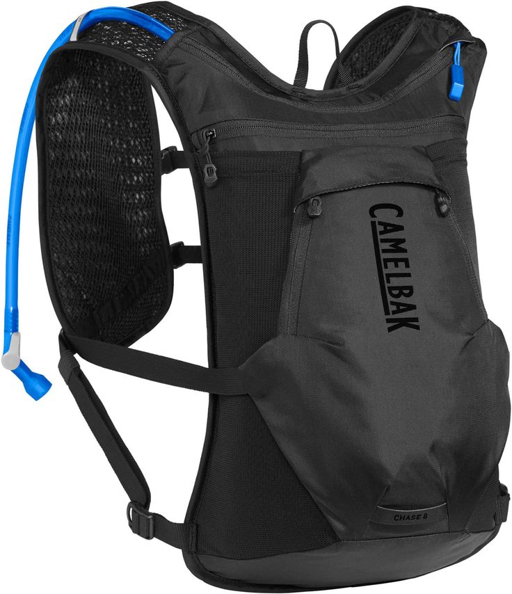 a black backpack with blue straps and the words cave creek on it's side