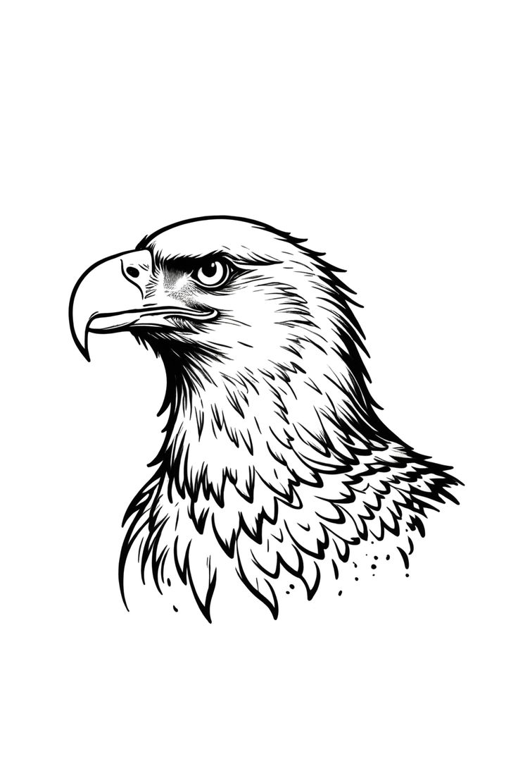 an eagle's head is shown in black and white