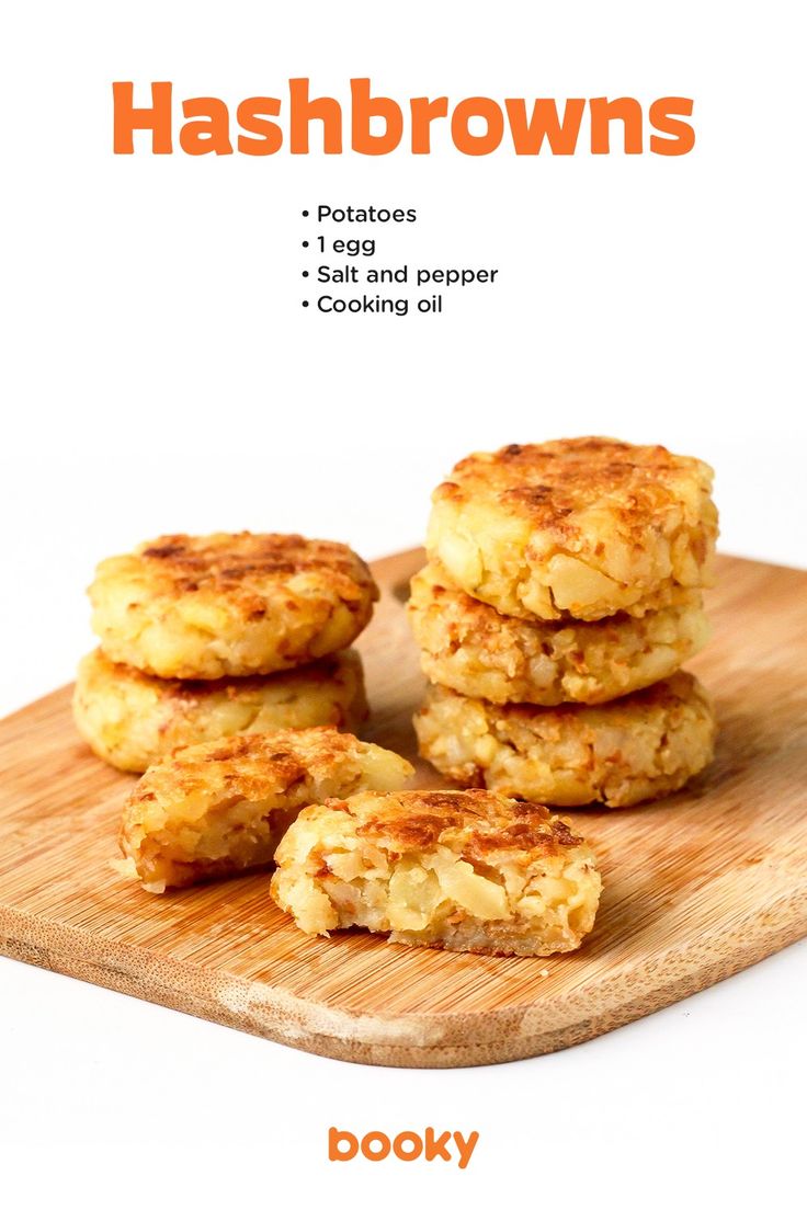 some food is on a cutting board with the words hashbrowns above it