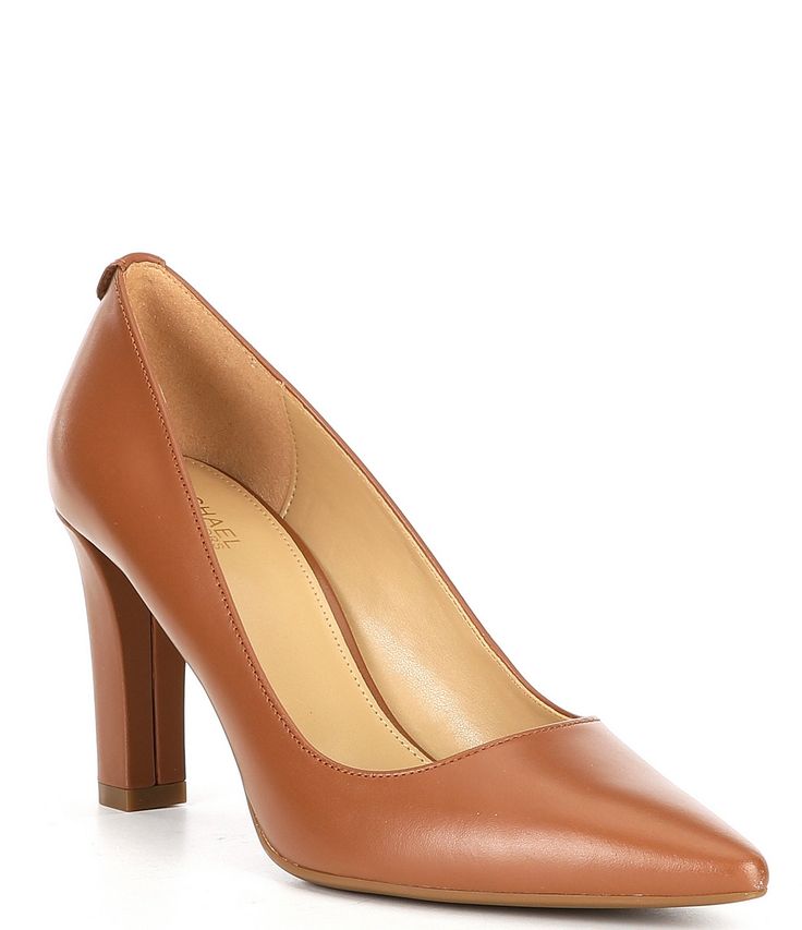 From Michael Kors&#x2C; the Milly Flex Leather Pumps feature:Vachetta leather upperSlip onSynthetic liningRubber outsoleApprox. 3" wrapped heel heightImported. Brown Calf Leather Heels With 4-inch Heel, Calf Leather Heels With Branded Insole And Almond Toe, Leather Court Shoes With 4-inch Heel For Work, Leather Heels With Reinforced Heel And Pointed Toe, Classic Heels With 4-inch Calf Leather Heel, Leather Court Shoes With Reinforced Heel And Pointed Toe, Calf Leather Heels With Padded Heel For Work, Leather Court Shoes With Branded Heel Counter, Leather Court Shoes With Pointed Toe And Branded Insole