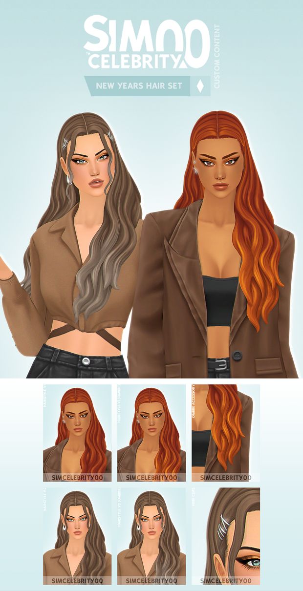 an animated woman with long red hair is shown in various poses and looks like she's getting her hair cut