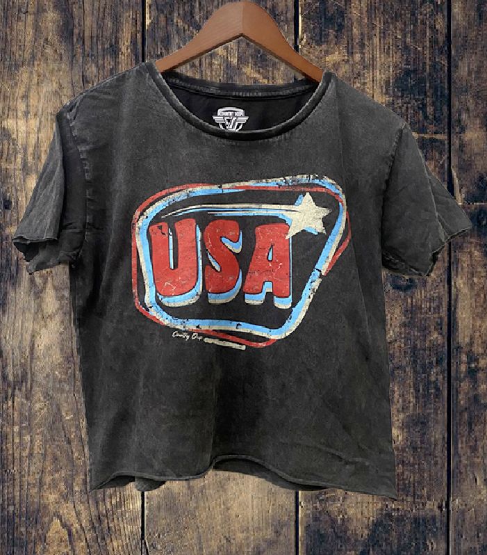 Country Deep USA black acid wash Crop T shirt CROP SIZING Sizing Model is wearing a size Small. Height is 5'6", bust 33", waist 26", and hips 36" Size S: Length measures 17” from shoulder to hem with a 18” bust Size M: Length measures 18” from shoulder to hem with a 19” bust Size L: Length measures 20” from shoulder to hem with a 19” bust Acid Wash T Shirt, Vintage Jerseys, Crop T Shirt, Crop Tshirt, Acid Wash, T Shirt, How To Wear, Black