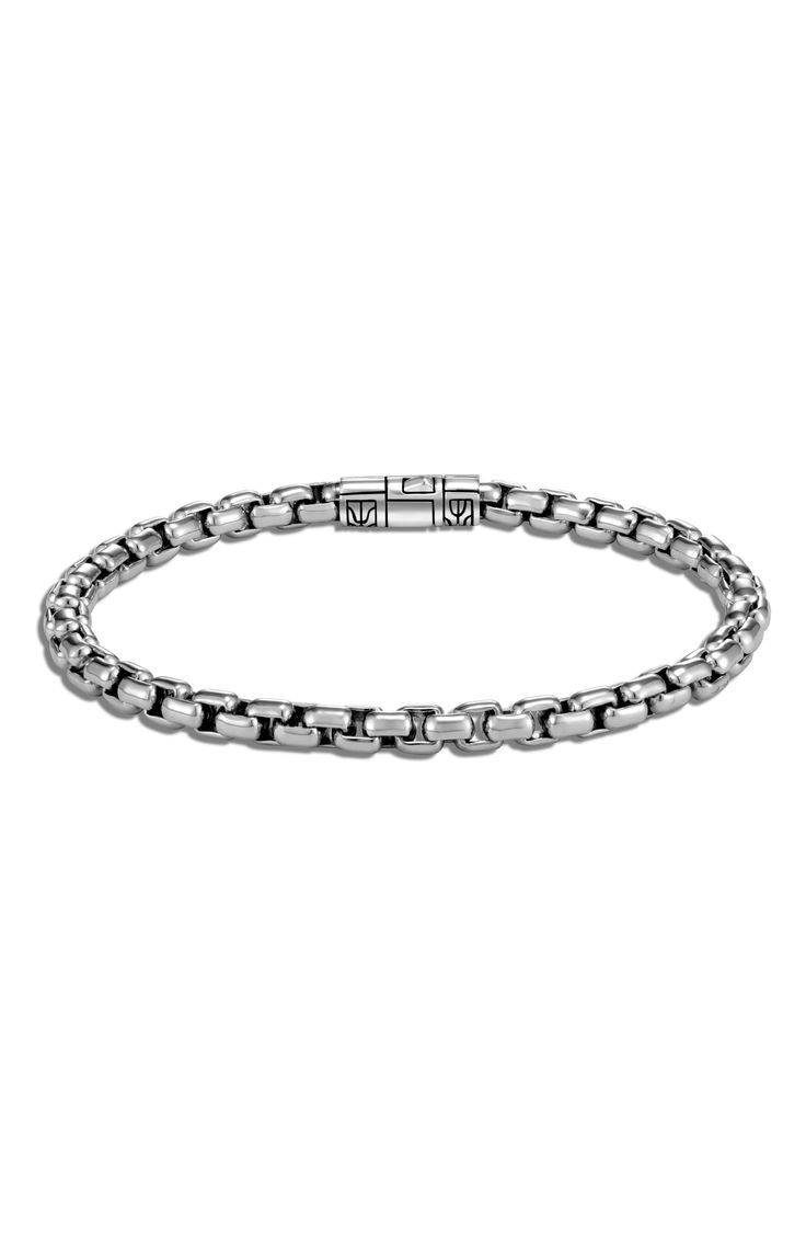 This slim box-chain bracelet in durable sterling silver makes a subtle everyday accessory. Style Name:John Hardy Men's Classic Chain Box Chain Bracelet. Style Number: 6022007. Available in stores. Classic Box Chain Link Bracelets, Adjustable Sterling Silver Link Bracelet With Box Chain, Adjustable Sterling Silver Box Chain Link Bracelet, Classic Chain Bracelet With Round Solid Links, Classic Round Chain Bracelet With Solid Links, Classic Sterling Silver Bracelet With Silver Chain, Classic Adjustable Sterling Silver Bracelet With Silver Chain, Classic Everyday White Gold Chain Bracelet, Classic Silver Chain Link Bracelet